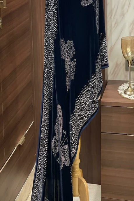 dark blue color embroidered wrok for sarees in women