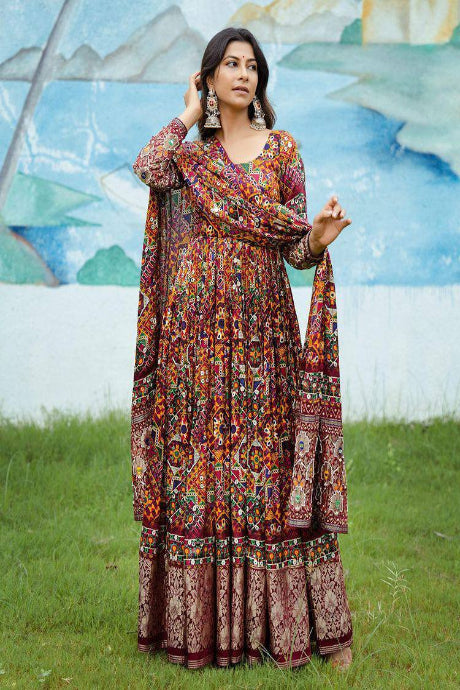 Best Look multi color Taffeta Silk Embroidery gown for girls