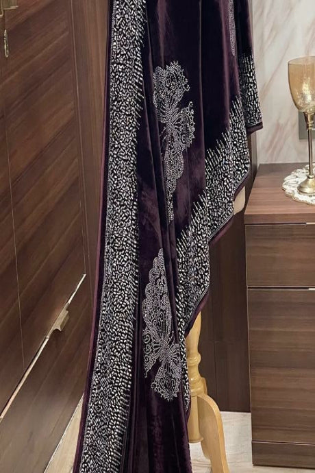 Beautiful burgundy Color Party Jardoshi Work sarees for women