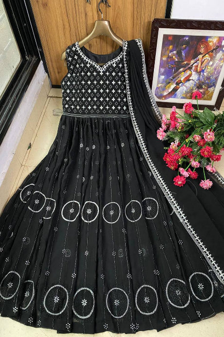 Appealing Embroidery Majestic black Color gown for women