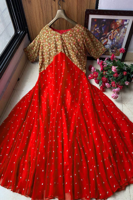 Embroidery multi color Party Wear Velvet gown for women