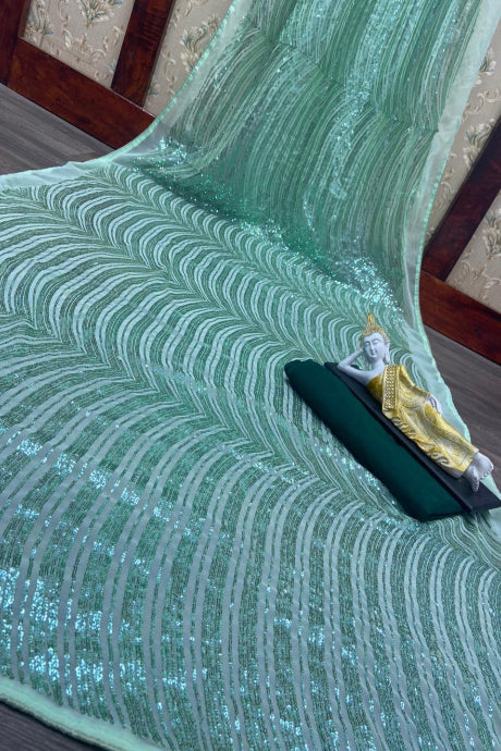 Designer Party Wear Lowest Rate Online mint green color saree for women