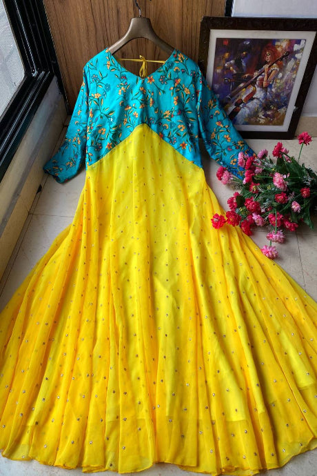 Beutiful multi color Embroidered Party Wear gown for girls