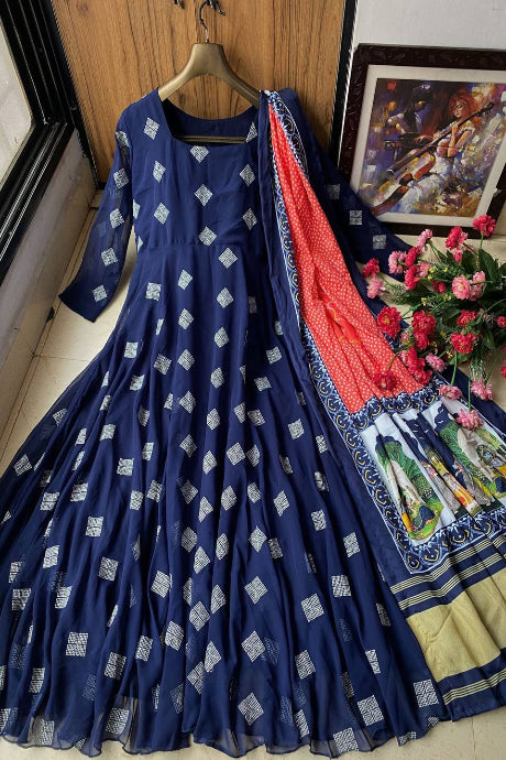 blue color Printed Silk Occasion Wear Lehenga Choli Designs