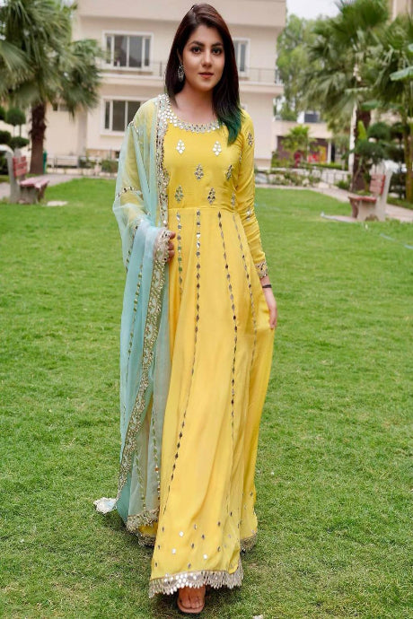 yellow Color Embroidery Work Indian Latest Designer gown for girls