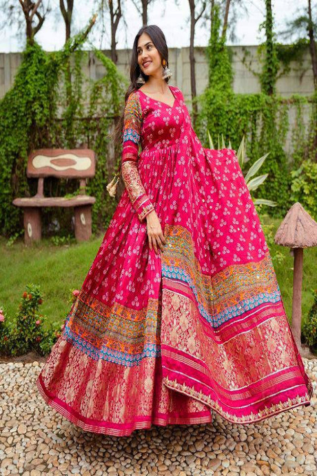 Cotton Silk Online pink color Embroidery gown for girls