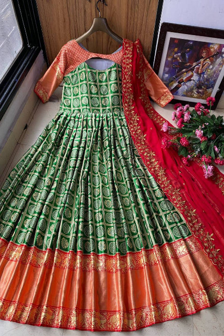 Party Wear Silk multi color Jardoshi Embroidery Work gown for women