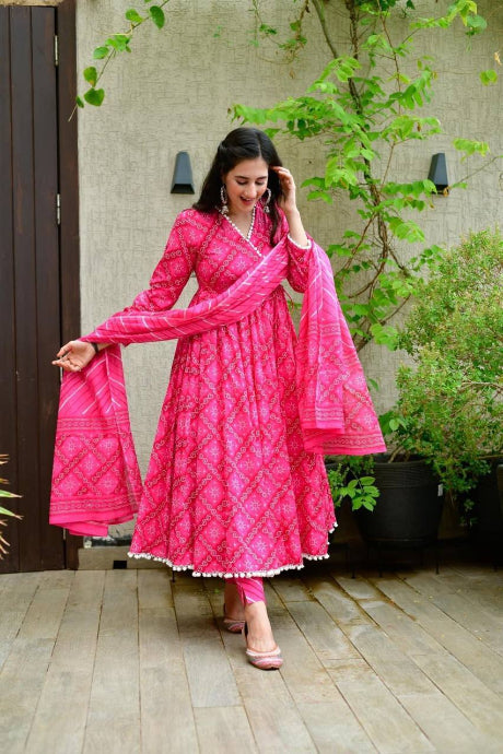 pink color Wear Semi-Stitched Velvet gown for girls