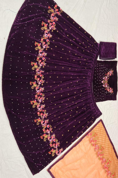 purple color Designer Fancy One Piece Soft Net Lehenga Choli For Women