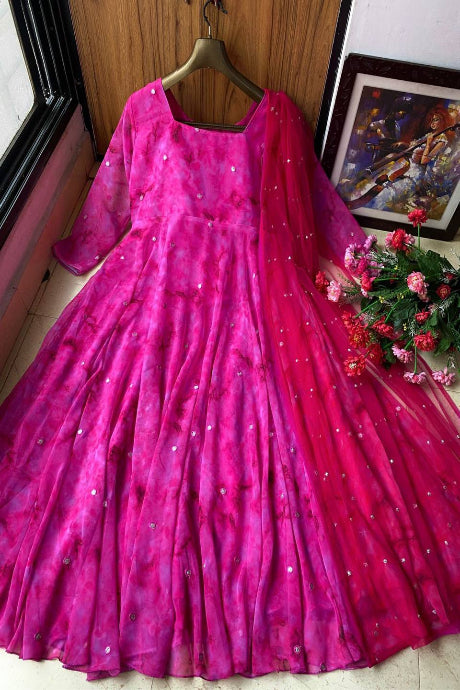 Chiken Embroidery Pattern Round Pink gown for girls