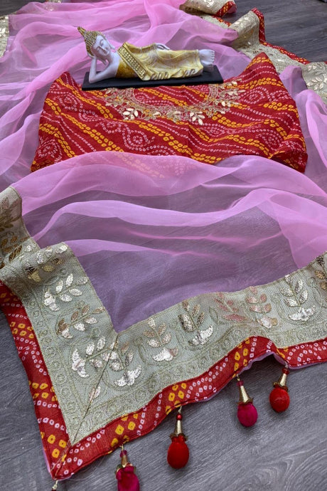 Heavy Latest Party Wear Jardoshi Embroidery Work light pink color sarees for women
