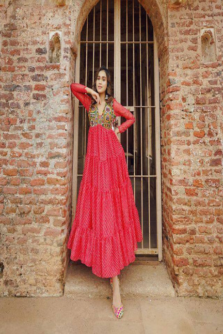 Function Wear Embroidered Jardoshi Work pink color gown for girls