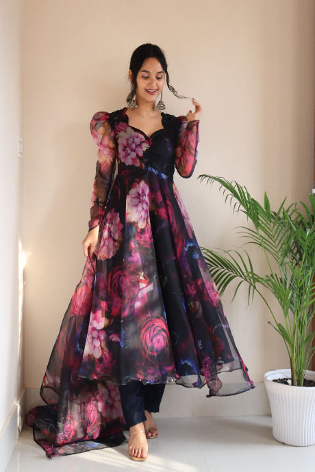Admirable Designer Heavy Work N Printed Gown for girls
