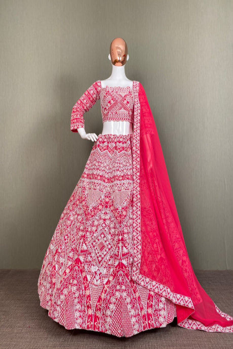 Appealing Embroidery Work pink color Lehenga Choli for bride