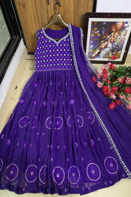 Majestic Embroidery Work purple Color gown for girls