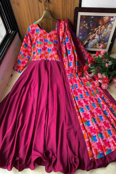 Bollywood Style Designer pink color Party Wear Silk gown for girls
