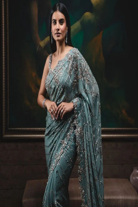 Acractive light blue Color Soft Jequard Silk Saree for women