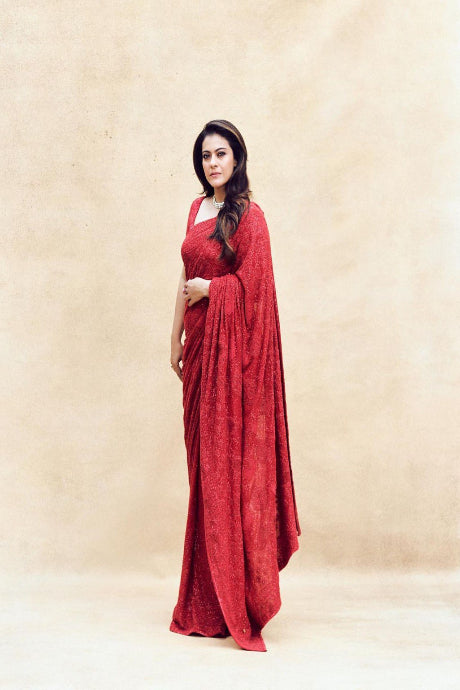 red color Attractive Party Wear Organza Embroidery Work saree for women