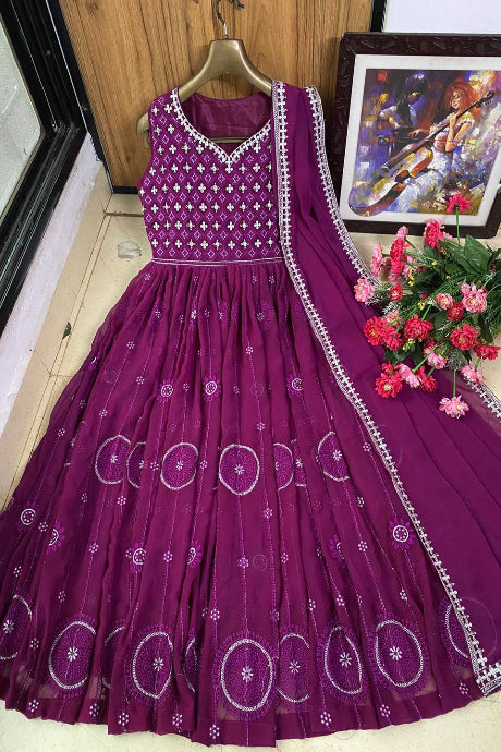 bit Color Designer Soft Net Embroidery gown for women