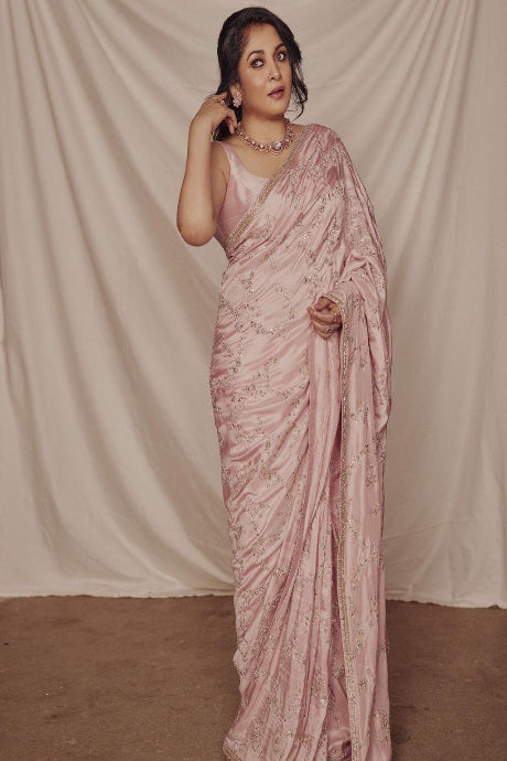 pink Color Soft Silk Heavy Embroidered saree for women