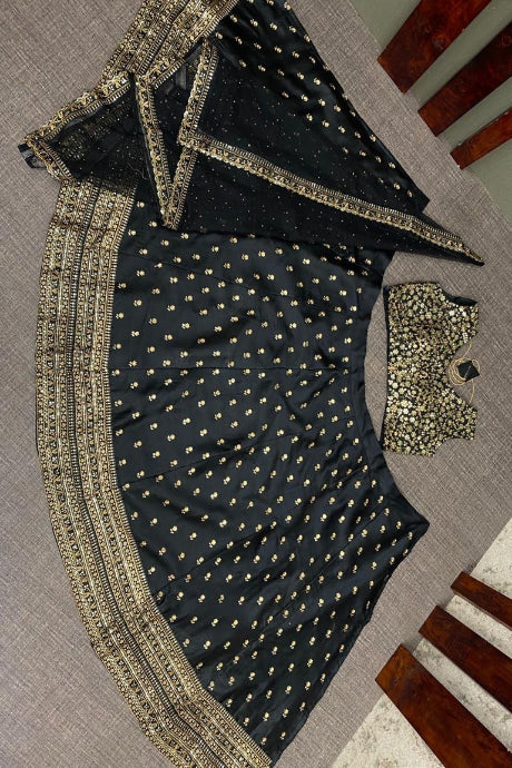 black color Gorgette Silk Lehenga Choli Design Collection for girls