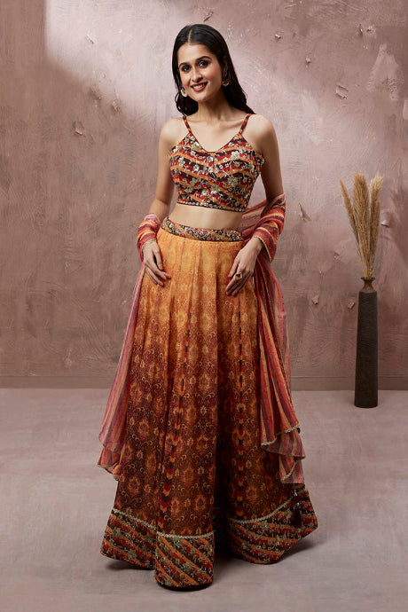 brown and orange Color Lowest Price Online Lehengha Choli Collection for women