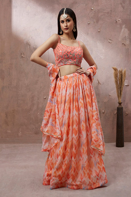 orange color Beguiling Designer Latest Jardoshi Work Party Wear Lehenga choli