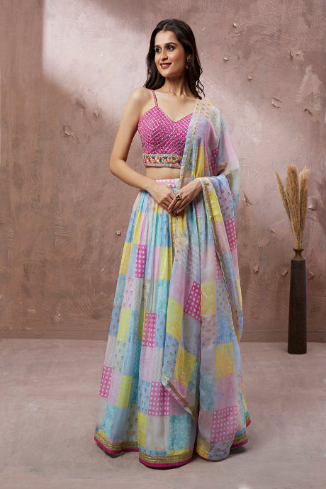 multi Color Shine Jardoshi Work Lengha choli For Women
