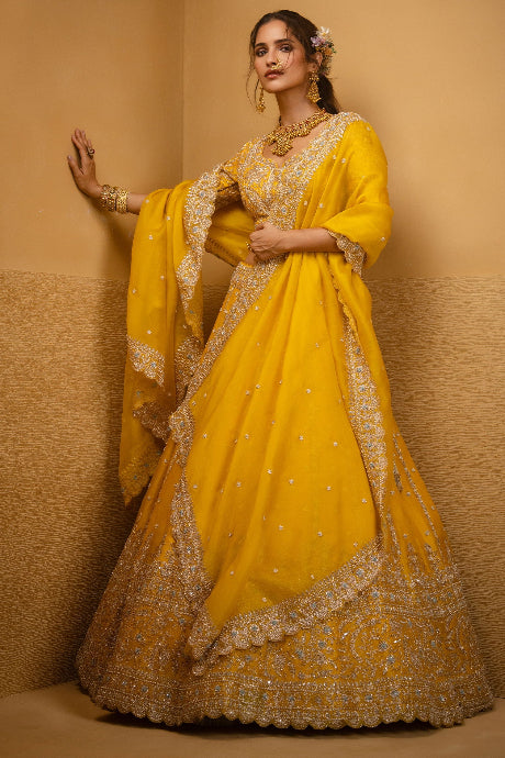 yellow Color Best Online Lehenga Choli Design for bride