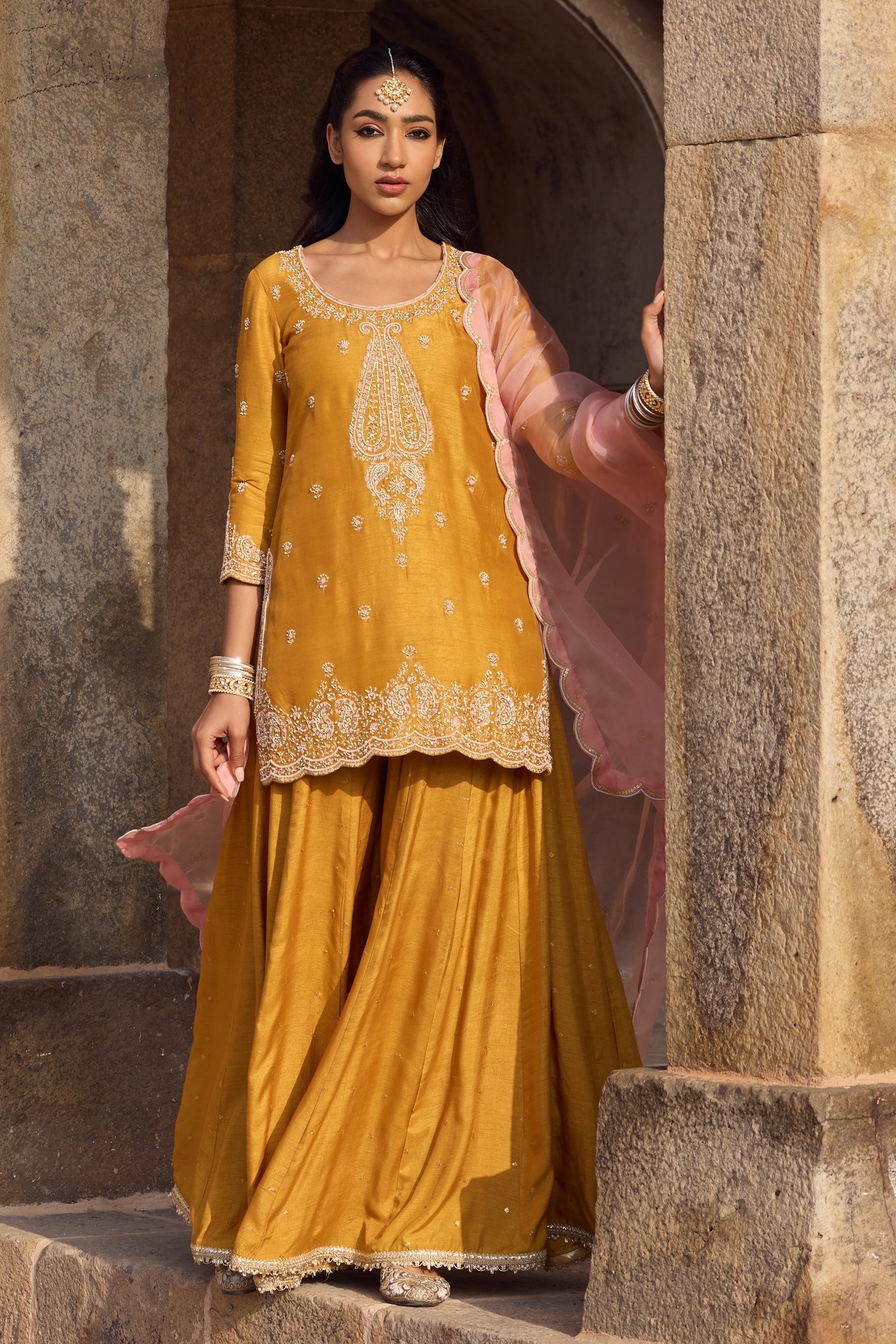 Alluring Yellow Color Designer Chicken Work Heavy Anarkali Dress