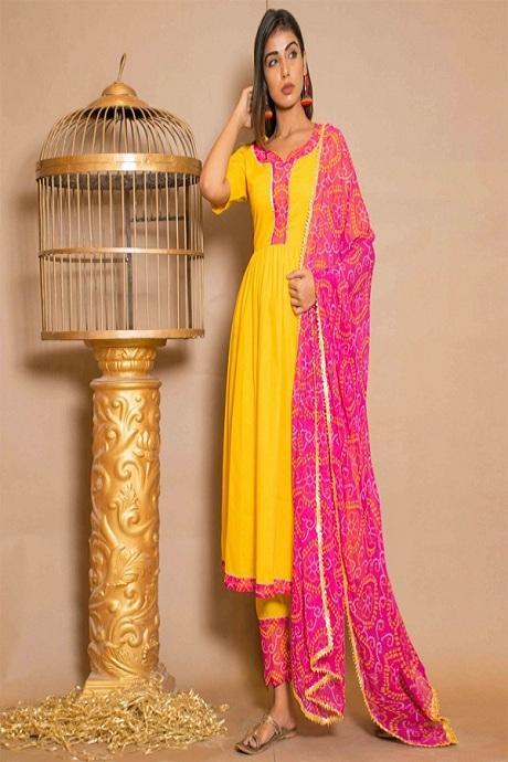 Eye Watering Yellow Color Regular Wear Salwar Suit For Women
