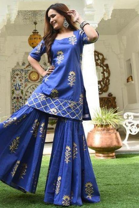 Blue Color Embroidery Silk Salwar