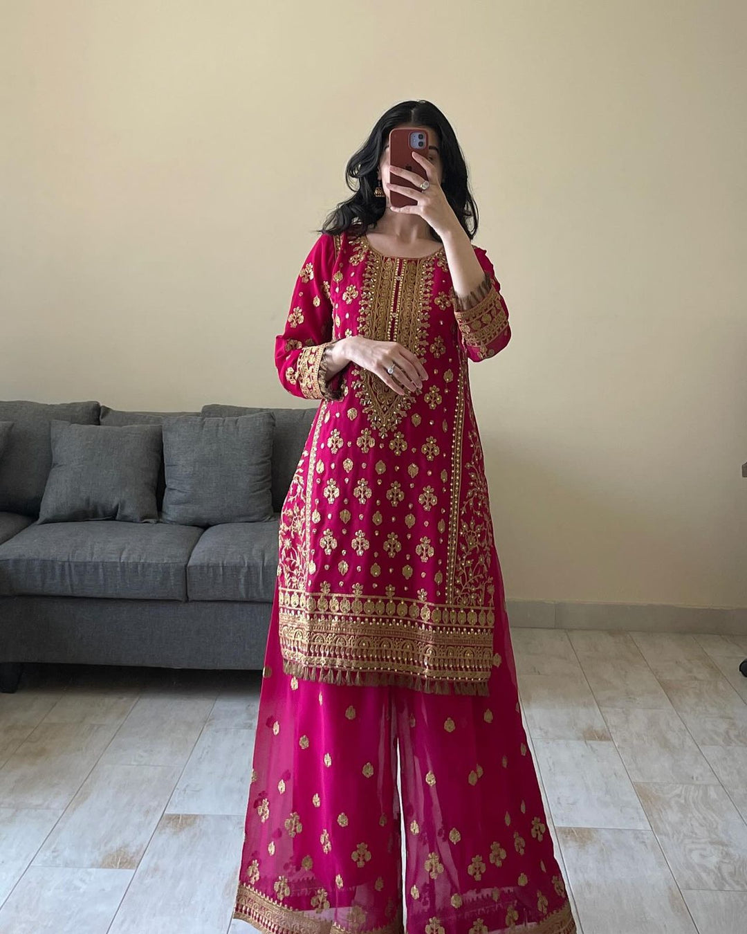Pure Georgette pink color Silk Salwar Kameez Designs