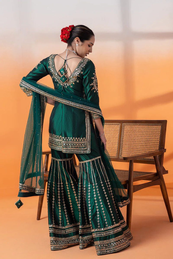 Party Wear Silk green color Salwar Suits Designs For Women