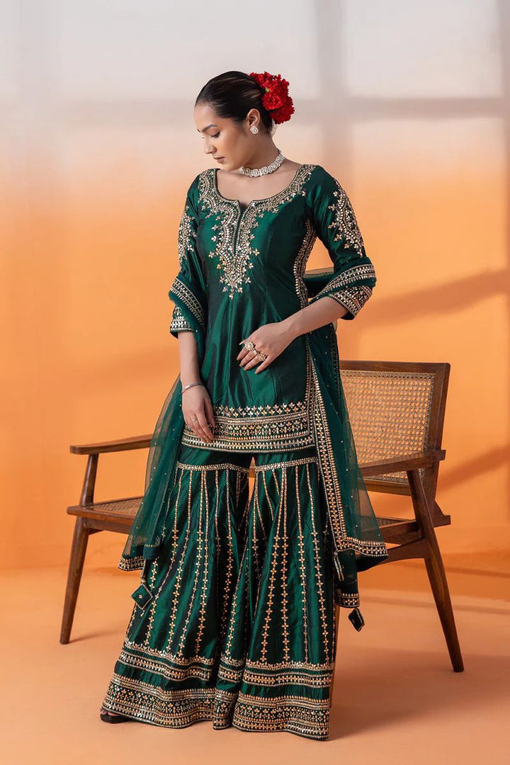 Party Wear Silk green color Salwar Suits Designs For Women