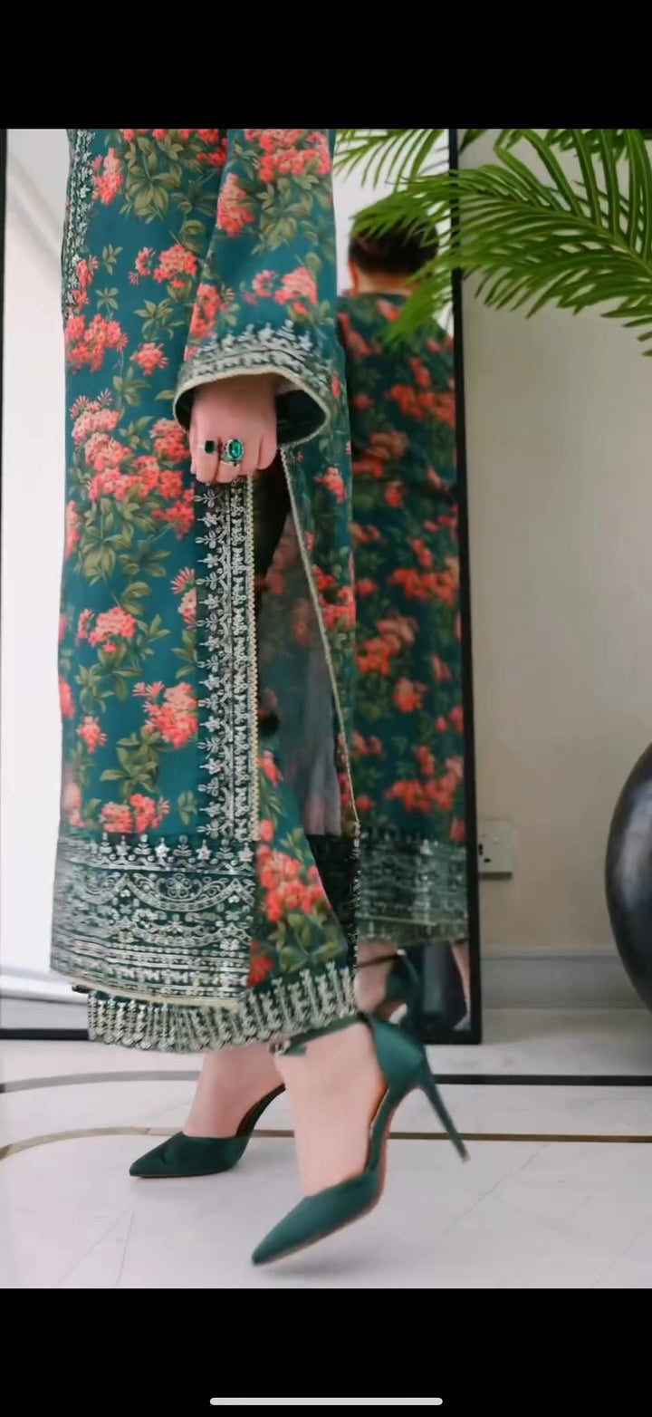 Womens Pure Silk Embroidery  Hand Work  Silk Salwar Gown