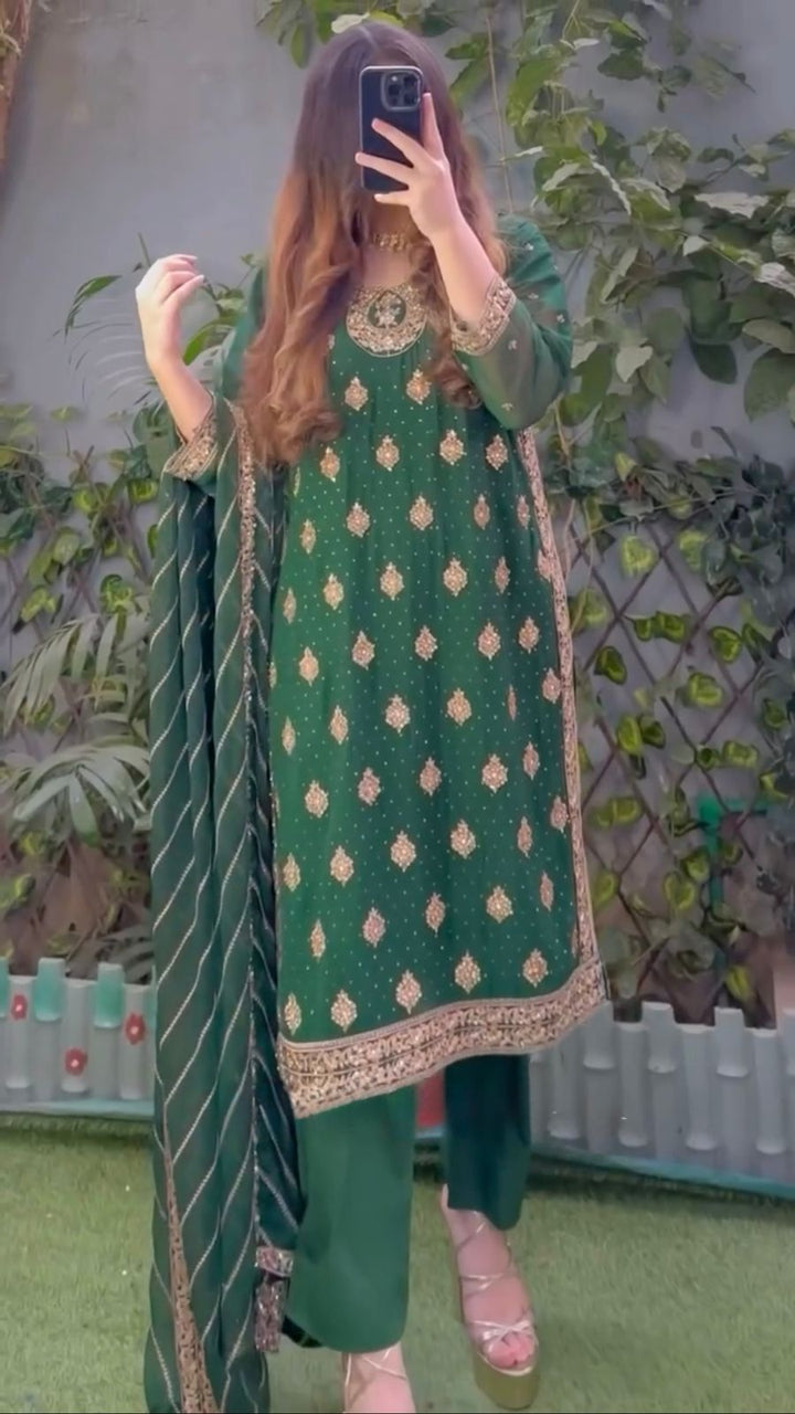 green Color Festival Wear Salwar Kamezz Ladies