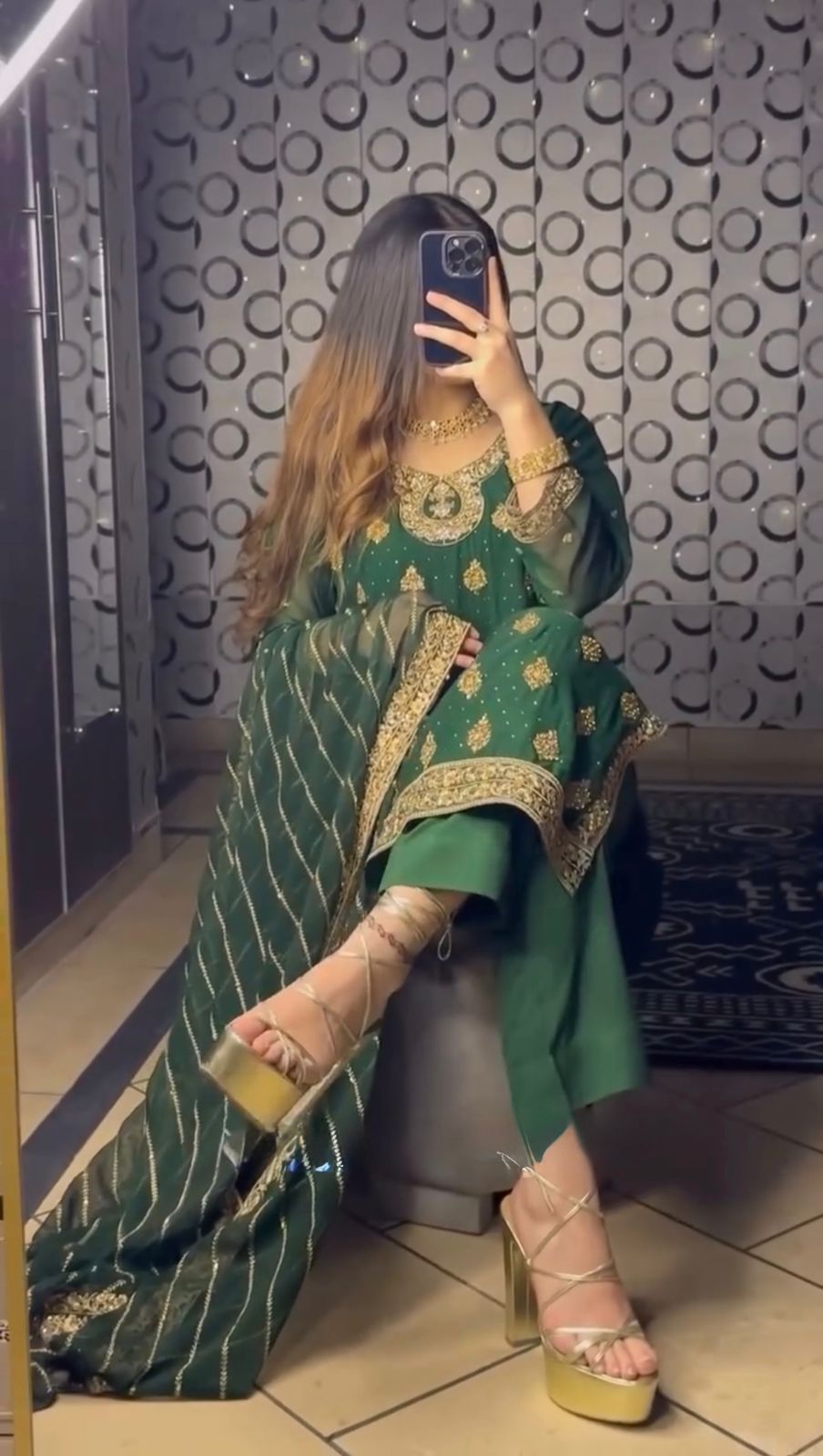 green Color Festival Wear Salwar Kamezz Ladies