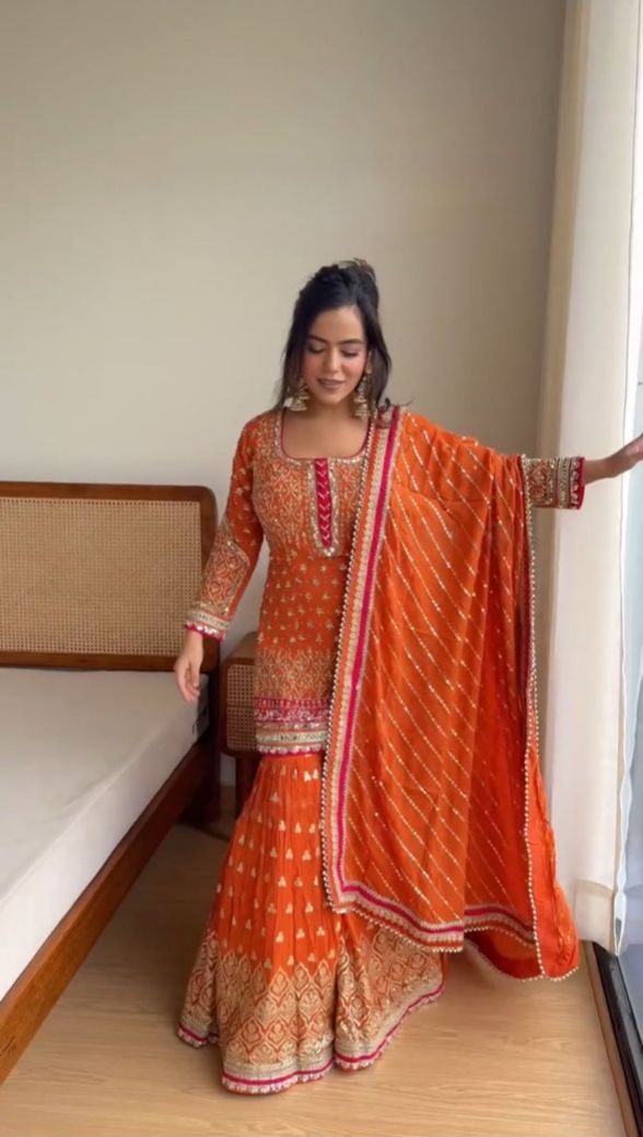 orange Color Regular Wear Pure Cotton Salwar Suits