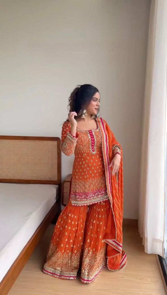 orange Color Regular Wear Pure Cotton Salwar Suits