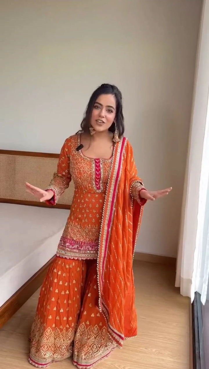 orange Color Regular Wear Pure Cotton Salwar Suits