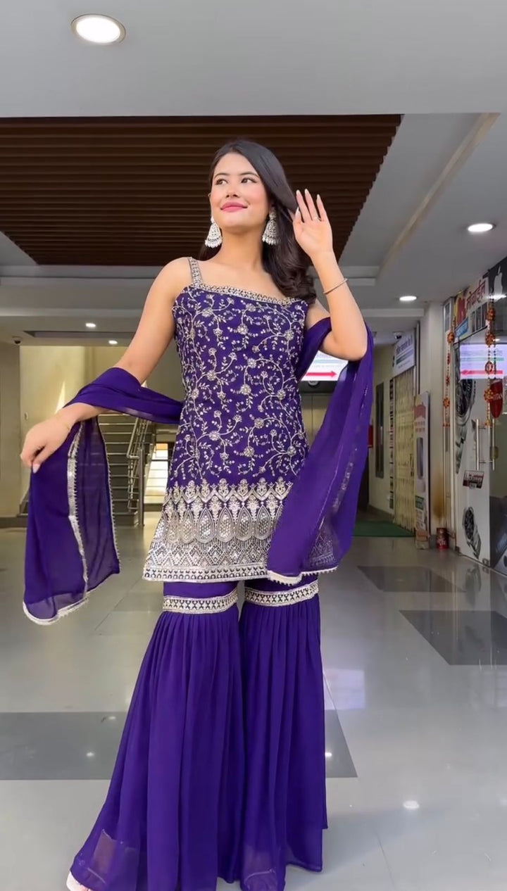 purple Color Occasional Wear Digital Printed Three Piece