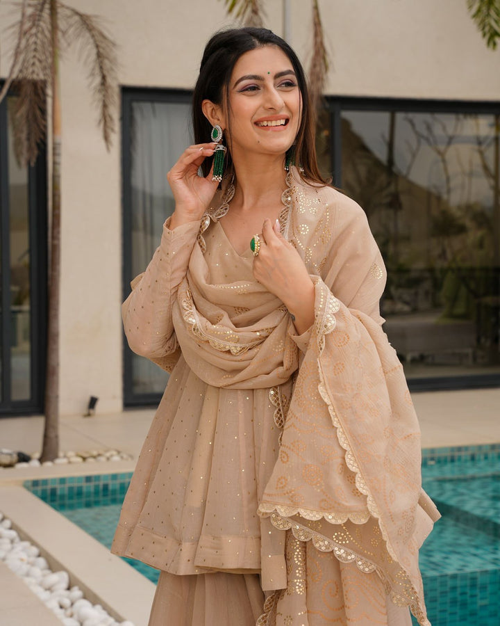 Digital Jequard cream color Pure Silk Alia Bhatt Wear Kurti Plazzo
