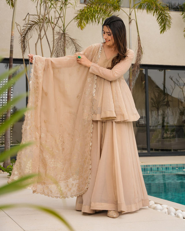 Digital Jequard cream color Pure Silk Alia Bhatt Wear Kurti Plazzo