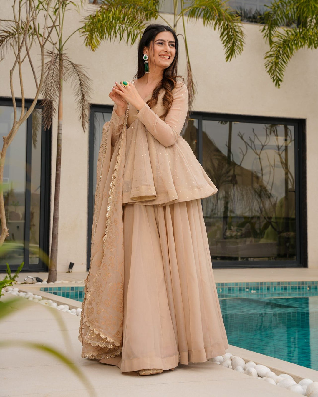 Digital Jequard cream color Pure Silk Alia Bhatt Wear Kurti Plazzo