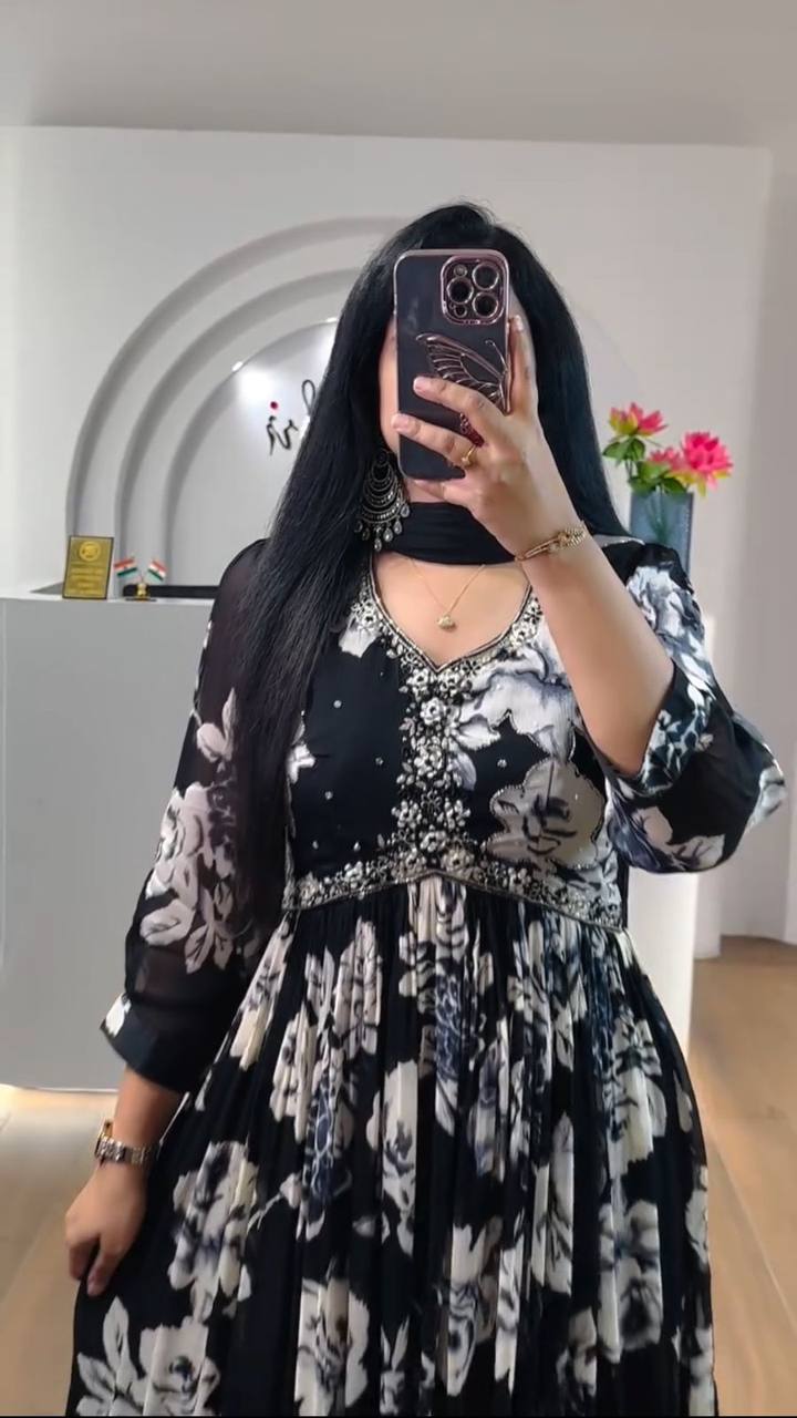 Attractive Digital Multi Printed Party wear Gown for girls