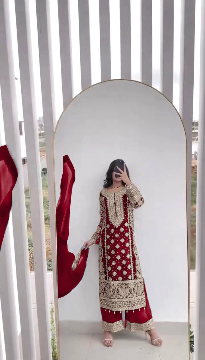 maroon Color Embrodiery Work Fancy Salwar kameez For Girls