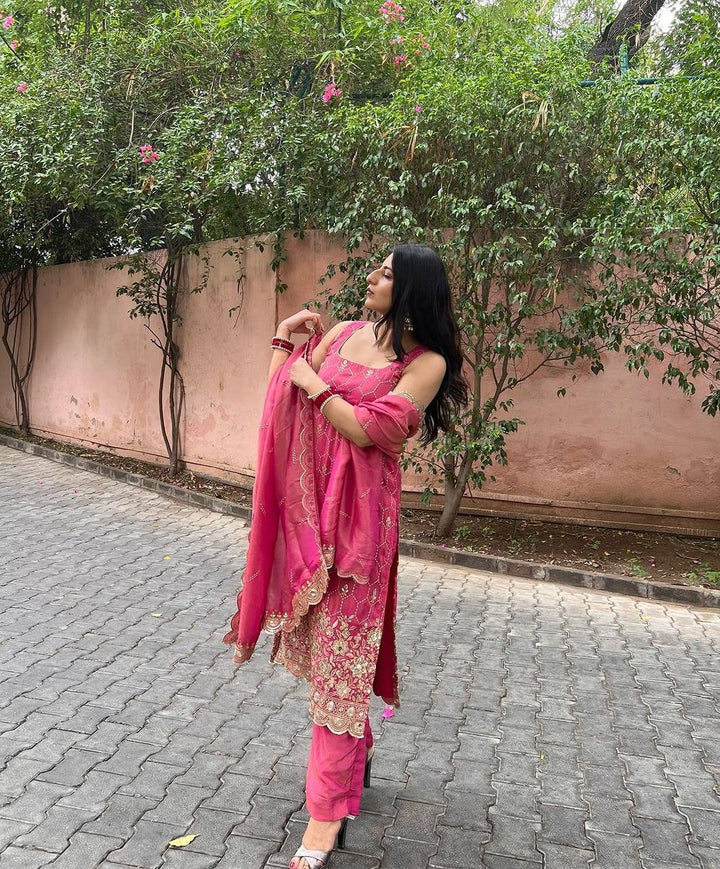 pink Color Embroidery Work Salwar kameez for girls