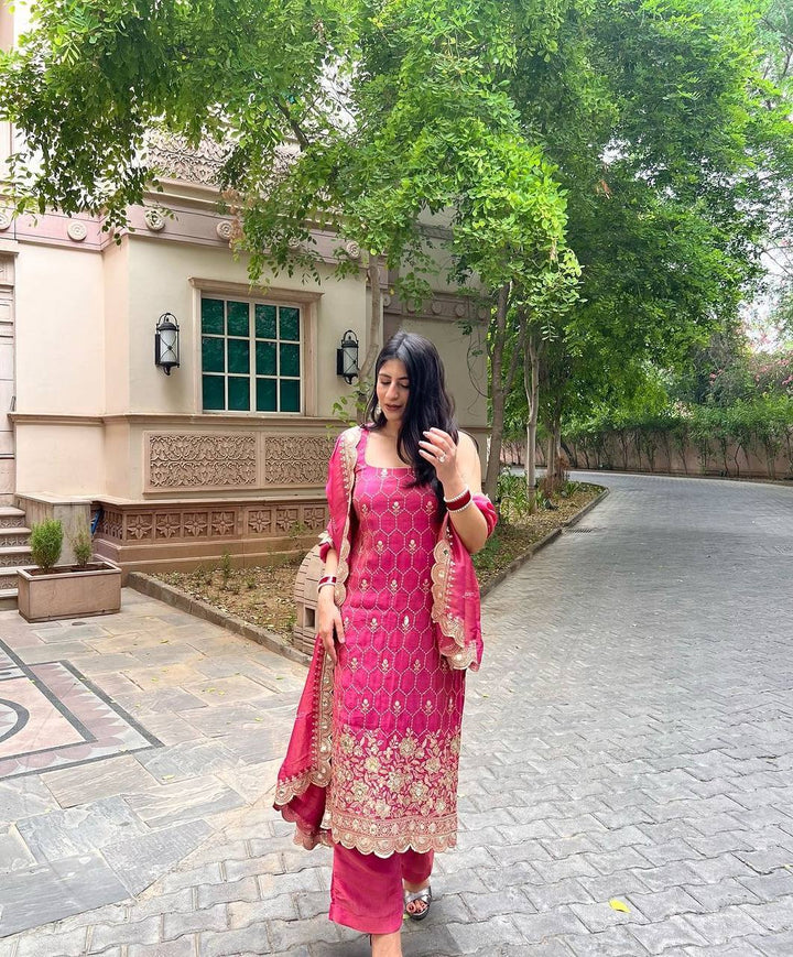 pink Color Embroidery Work Salwar kameez for girls