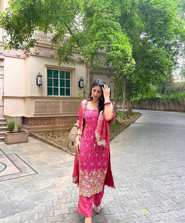 pink Color Embroidery Work Salwar kameez for girls